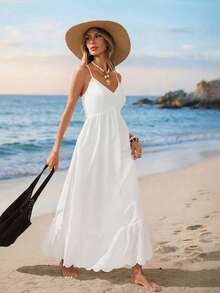 Sylviya Đầm slip ren phối màu kiểu dáng thường ngày dành cho nữ, thích hợp cho kỳ nghỉ. - trắng - Xem 8