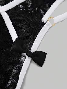 1pc Men's Black Sexy Lace Bowknot Ribbon Thong Underwear - Black - View 7