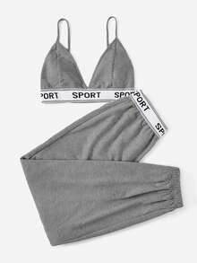 SHEIN EZwear Women's Casual Sports Knit Pants Set, Dark Grey, Spring/Summer - Dark Grey - View 4