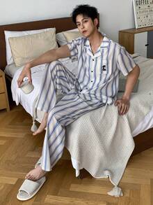 DAZY Ensemble pyjama homme à imprimé floral, manches courtes et pantalon, printemps/été - Multicolore - Voir 1