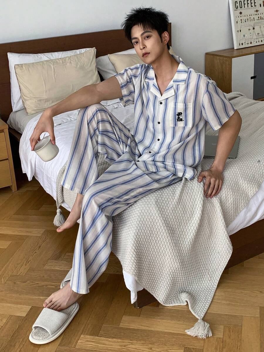 DAZY Ensemble pyjama homme à imprimé floral, manches courtes et pantalon, printemps/été - Multicolore - Voir 1