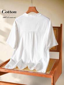 Rusticease 印花白色休闲女式短袖衬衫，春夏款 - 白色 - 查看 2