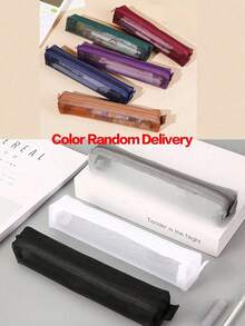 1/2/3pcs Minimalist Transparent Mesh Pencil Case, Student Exam Supply Pouch, Mini Square Storage Bag Back To School, Back To School, School Supplies, Pencil Pouch, School Bag - Black - View 18