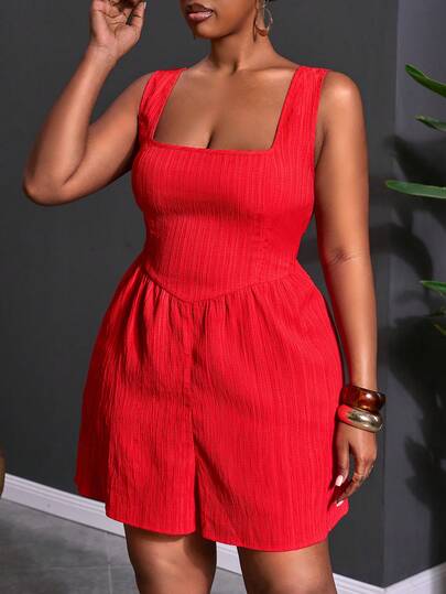 Slaydiva "New Early Spring, Spring And Summer Music Festival, Valentine's Day, Easter Casual, Simple And Basic Style, Y2K Street Sweet, Best-Selling Items, Daily Date, Hot Girl Style, Sexy, Sporty And Stylish Style, Vest Style, U-Neck Wide-Leg Pants, Super Short Pants, Face Patch Design, Red Jumpsuit, Shorts, Women's Jumpsuit -A " Red Romper Women Red Summer Romper Red Vacation Romper Red Short Romper Red Casual Romper