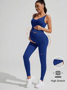 SHEIN Solid Color Sleeveless Maternity Jumpsuit, Maternity Jumpsuit, Maternity Wear,Word Cup - Navy Blue - View 1