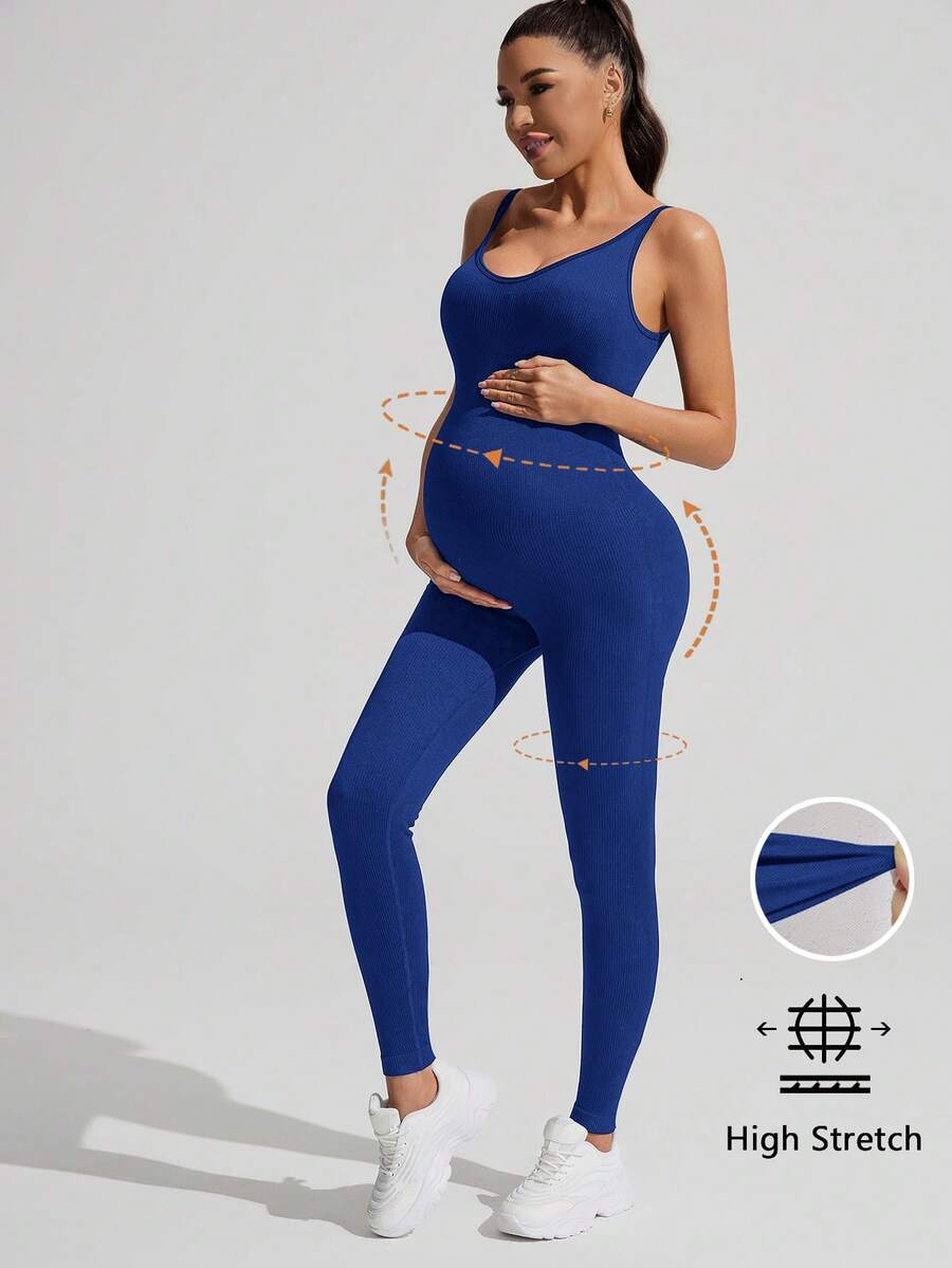 SHEIN Solid Color Sleeveless Maternity Jumpsuit, Maternity Jumpsuit, Maternity Wear,Word Cup - Navy Blue - View 1