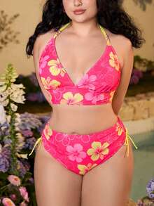 Swim Mod Plus Size 2pcs Floral Swimwear Set, Sweet Summer Women Beach Vacation Outfit - Multicolor - View 5