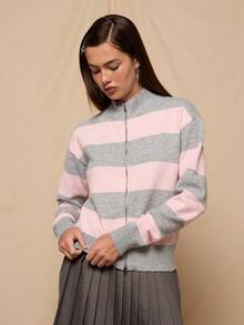 COUREZ Long Sleeve Zip Up Cardigan In Stripe /Y2K Spring Clothes For Women Cute Cardigans Going Out Tops Party Outfits  Summer Tops Summer Outfits - Pink - View 2