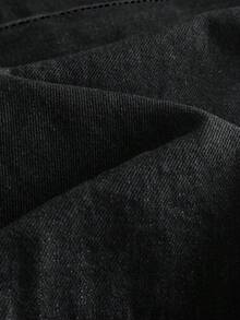 GlowEve Women's Lapel NeckLong Sleeve Single-Breasted Tie-Waist Casual Denim Jacket - Black - View 5