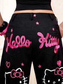 HELLO KITTY AND FRIENDS | SHEIN 女士休闲字母刺绣猫咪印花短裤，夏季 - 紫紅色 - 查看 8