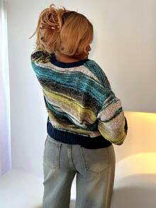 Mariisbox Contrast Binding Marble Knit Cardigan Spring Casual Y2k 90's Stripe Oversized Airport Holiday Fall Back To School Autumn Winter Everyday Christmas Work Office Christmas Thanksgiving Chic - Multicolor - View 2