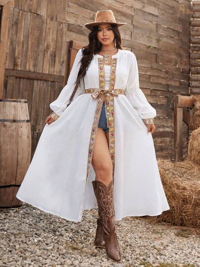 Ceyna Plus Size Floral Lace Trim Casual Comfortable Vacation Shirt, Spring/Summer