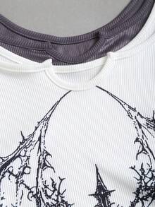 Sweetra 2pcs Women Gothic Cross Print Casual Versatile Daily Wear Tops - Multicolor - View 6