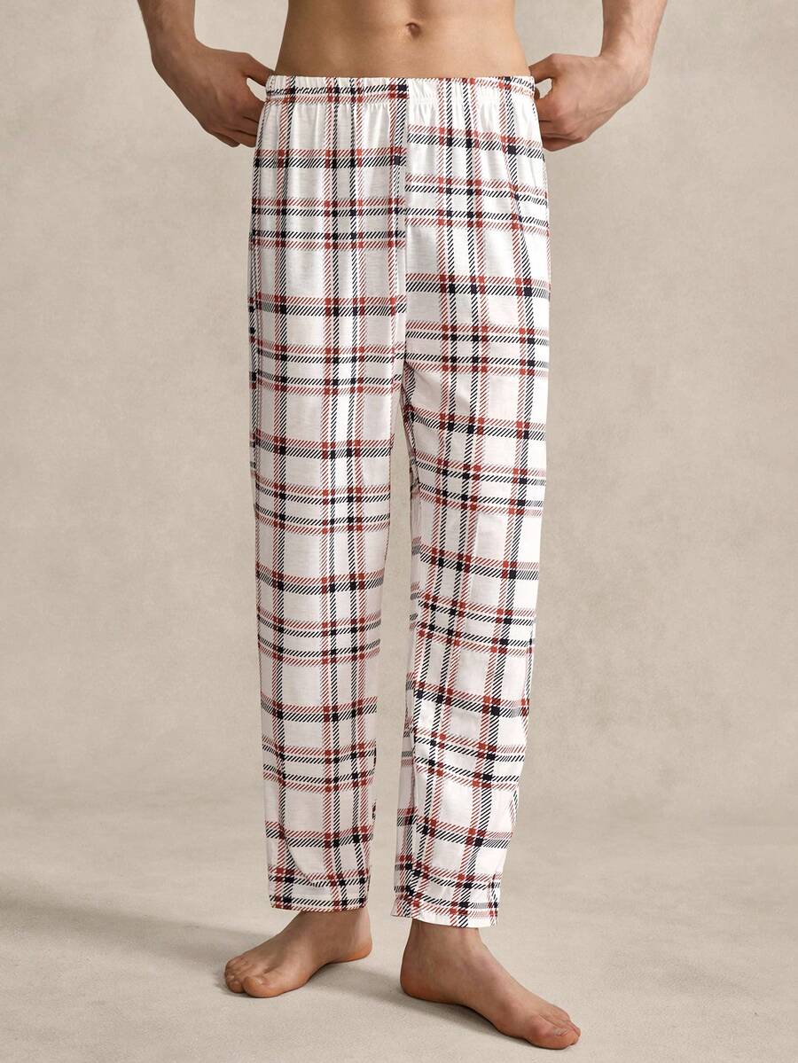 1pc Men's Retro British Style Contrast Plaid Pajama Pants - Multicolor - View 1