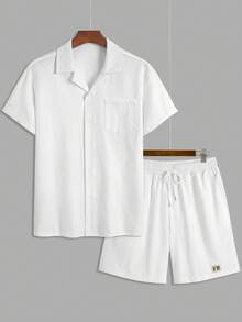 HIMLAND Men's Textured Short Sleeve Shirt Set, Spring/Summer - White - View 3