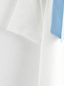 Franclia Ensemble de 2 pièces pour femmes grandes tailles : T-shirt à manches courtes avec nœud papillon et jupe imprimée fleurie. Tenue de vacances/rendez-vous - Bleu et Blanc - Voir 6
