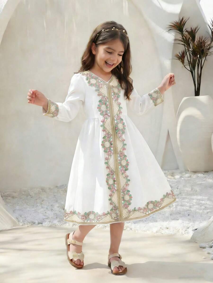 小女孩连衣裙 - 白色 - 查看 1
