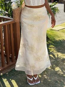 DAZY White Sequin Embroidered Vacation Skirt For Women, Summer - White - View 5