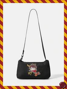 HARRY POTTER X SHEIN 女士粉色花朵、泡泡、毛茛图案单肩包 - 黑色 - 查看 1