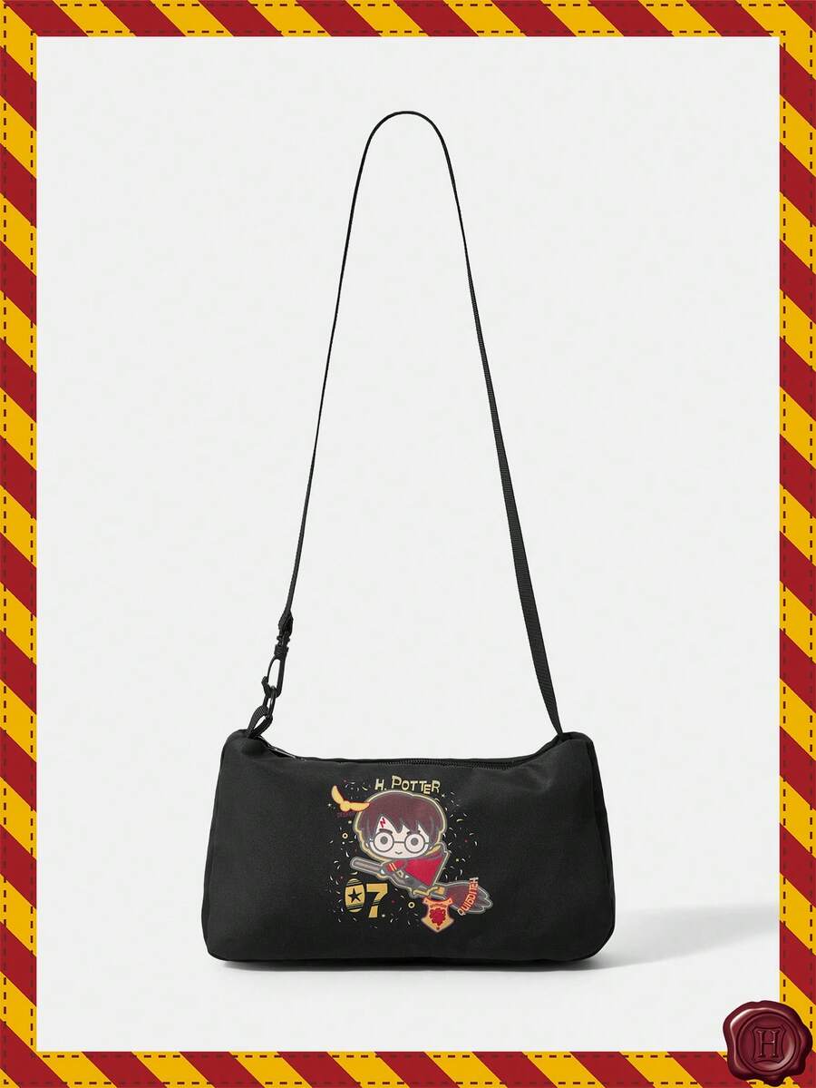 HARRY POTTER X SHEIN 女士粉色花朵、泡泡、毛茛图案单肩包 - 黑色 - 查看 1