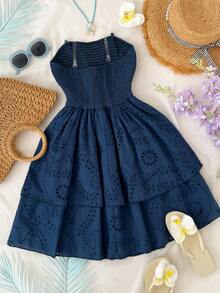 Teen GirlVacation Halter Neck Snug Fit Dress, Suitable For Party, Beach Holiday - Royal Blue - View 2