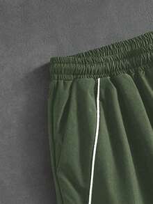 PAVTROS Men's Letter Print Hooded Zip-Up Jacket And Contrast Trim Pants Set Men 2 Piece Set Men Street Wear Sets Men Tracksuit Set Jogging Suits Men Jogging Set,Windbreaker/Outdoor Windbreaker,Parka,Streetwear,Jogging, - Army Green - View 5