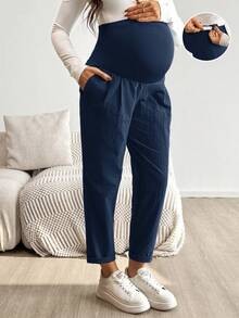 SHEIN Maternity Solid Color Casual Pants - Royal Blue - View 9