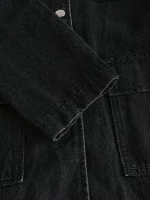 GlowEve Women's Lapel NeckLong Sleeve Single-Breasted Tie-Waist Casual Denim Jacket - Black - View 6