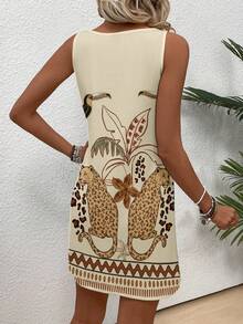 Women's Cartoon Leopard Floral Print Dress, Suitable For All Seasons,Casual - Multicolor - View 2