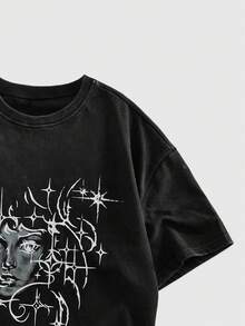 ROMWE MEN Street Life Men's Casual Graphic Print Short Sleeve T-Shirt - Black - View 4