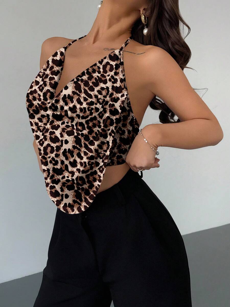 Firerie 优雅性感休闲简约豹纹全包臀露背吊带背心，适合夏季、情人节、狂欢节、海滩、优雅约会、暑假等场合。 - 彩色 - 查看 1