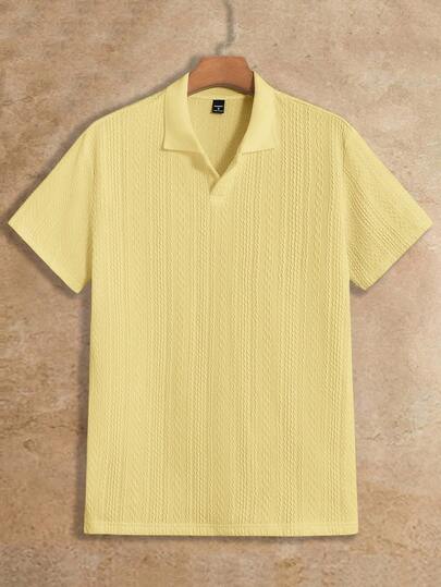 HIMLAND Men's Light Yellow Knitted Polo Shirt Short Sleeve Regular Fit Top For Golf And Tennis Sportswear Solid Color Half-Placket Short Sleeve Summer Knit Casual Polo Shirt Men's Knit Shirt Men's Polo Shirt Men's Yellow Shirt Men's Textured Shirt Men's Lemon Shirt Polo Shirt For Men Waffle Shirt Men Polo Blouse For Men Polo Shirt For Men Casual Golf Shirts For Men