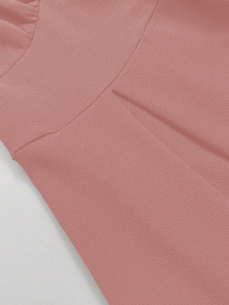 Elenzga 大码女式法式休闲优雅拼接长袖连衣裙，秋冬款 - 藕粉色 - 查看 5