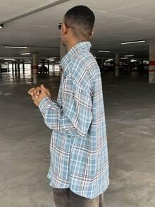 Ngobest Haus Ngobest Haus 男士柔软舒适休闲蓝棕色格子长袖翻领衬衫，春秋季 - 彩色 - 查看 5