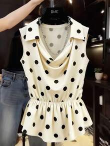 GlowEve Ladies Weave Elegant Polka Dot Casual Summer Shirts - Apricot - View 1