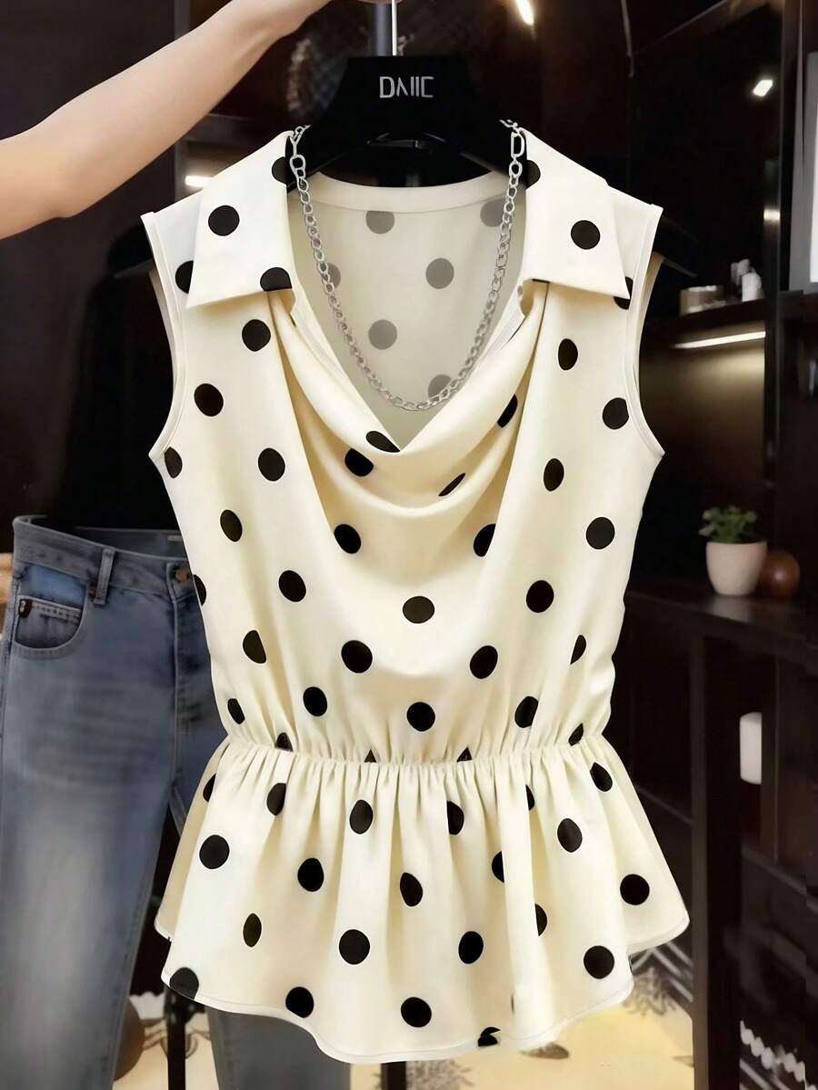 GlowEve Ladies Weave Elegant Polka Dot Casual Summer Shirts - Apricot - View 1
