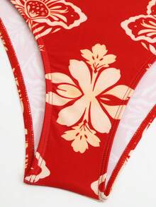 Swim Oasis Bộ đồ bơi liền thân in họa tiết, ôm sát, cổ chữ V, eo thon, thích hợp cho kỳ nghỉ biển. - Đỏ - Xem 8