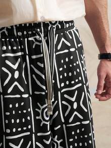 Manfinity Dauomo Men's Casual Geometric Print Straight Leg Pants - Black - View 5