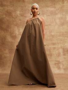 Vixey Vävd asymmetrisk böljande maxiklänning med enkel rem - Brun - Visa 4