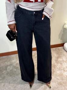 Mariisbox Washed Denim Low Rise Baggy Jeans, Spring 90's Y2k Streetwear Casual Holiday Ibiza Concert Festival Rave Western Fall Autumn Winter Nashville Office Work Thanksgiving Chic - Black - View 3