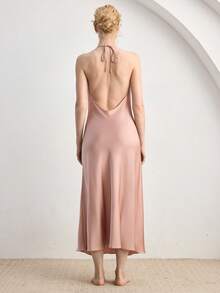 Ocili 女士舒适纯色露背吊带连衣裙家居服 - 粉色 - 查看 2