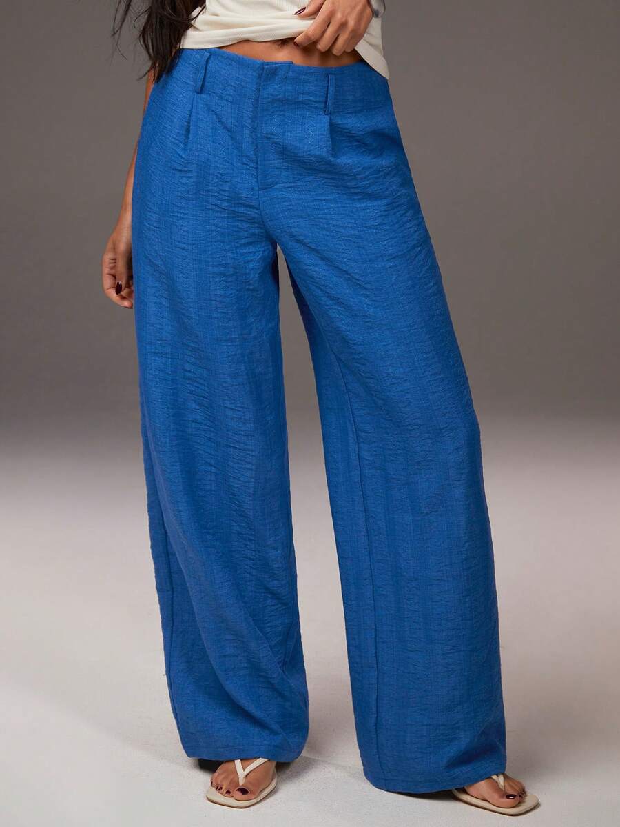 Athîral 女士休闲蓝色刺绣阔腿裤，适合外出和度假 - 藍色 - 查看 1