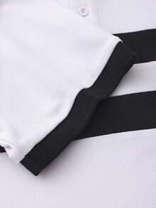 Manfinity Homme Men's Striped Casual Short Sleeve Half-Placket Polo Shirt, Summer - White - View 7