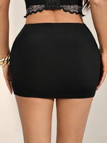 SHEIN PETITE 女士黑色性感休闲迷你紧身裙（含打底裤） - 黑色 - 查看 2