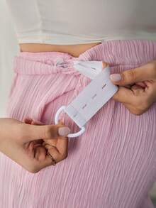 Momance 女士长款纹理面料优雅系带直筒孕妇裤 - 粉色 - 查看 7