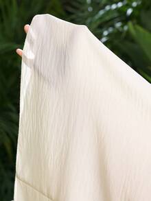 Yasmyna Women's Apricot Woven Long Sleeve Tie-Up Pearl Embellished Modest Arabic Style Dress, Spring/Summer - Apricot - View 8