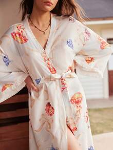 女士海洋元素泡泡褶皱睡袍 - 彩色 - 查看 4