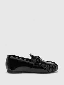 CUCCOO BIZCHIC Women's Round Toe Loafers Bow Design Commuter Workplace Versatile Flat Shoes Comfortable Slip-On Valentine's Day - Black - View 8