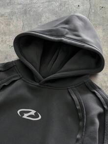 AXEPEAK sweat-shirt à capuche ample et décontracté à manches longues avec imprimé géométrique, taille grande pour hommes - Gris - Voir 3