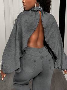 BamGleam 女士休闲牛仔衬衫 - 灰色 - 查看 2